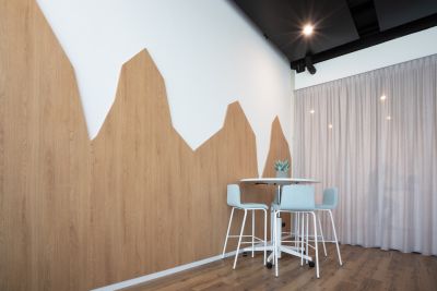 Mit Holz verkleidet - Wandgestaltung Bergpanorama