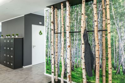 Garderobe mit Birkenstämme